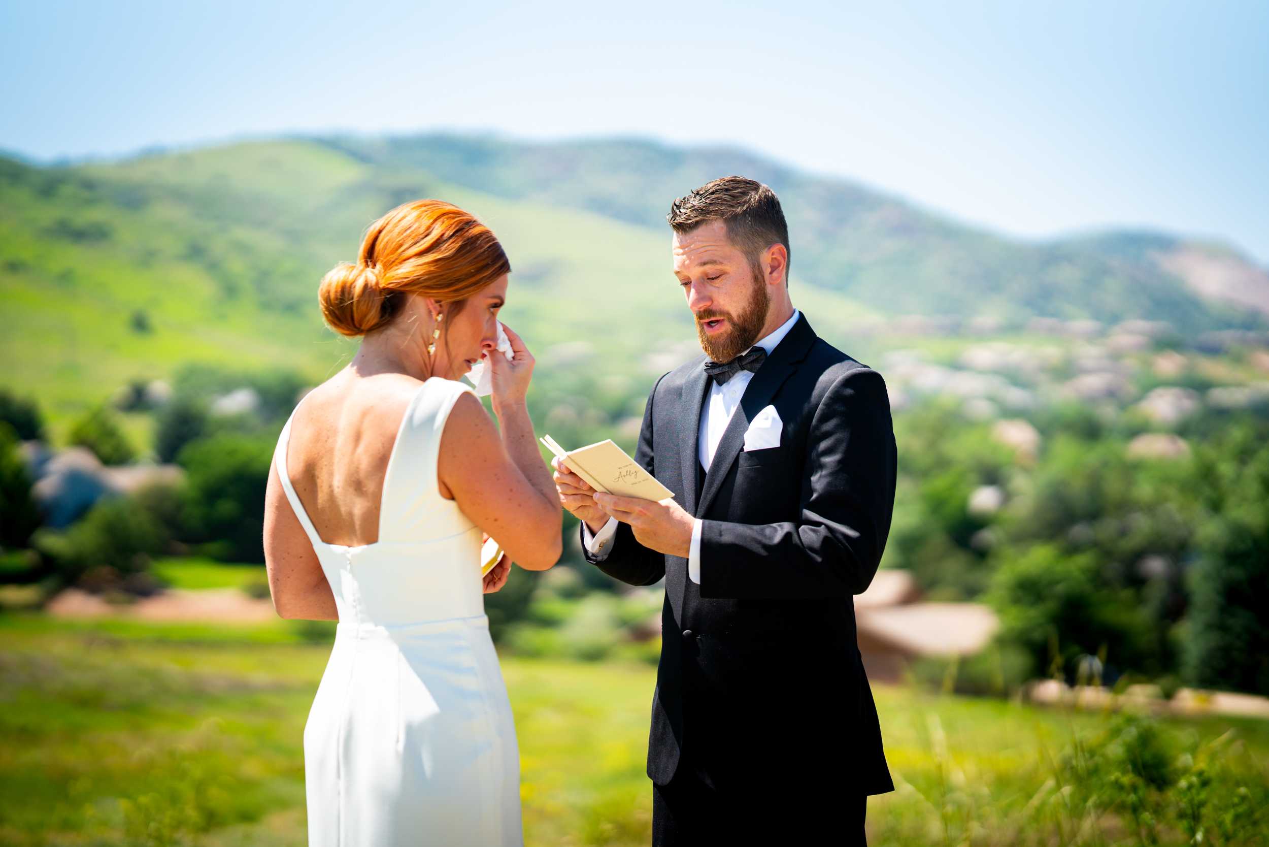 Ashley & Alex's wedding at The Manor House in June, in Littleton, Colorado. Manor House Wedding, Littleton, Denver, Colorado, First Look with groom, Denver Wedding Photographer, Denver Wedding Photos, Denver Wedding