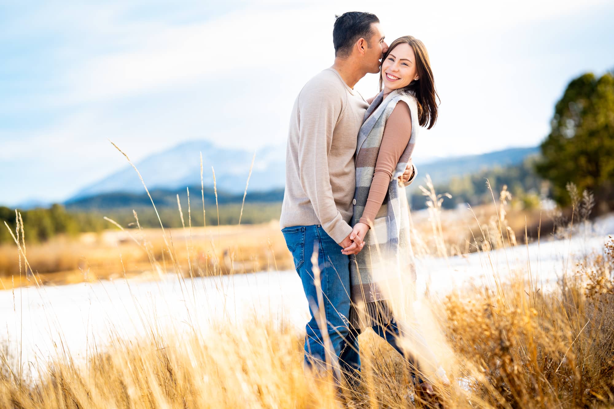 Winter Engagement Photos at Manitou Lake in Colorado Springs Mountains